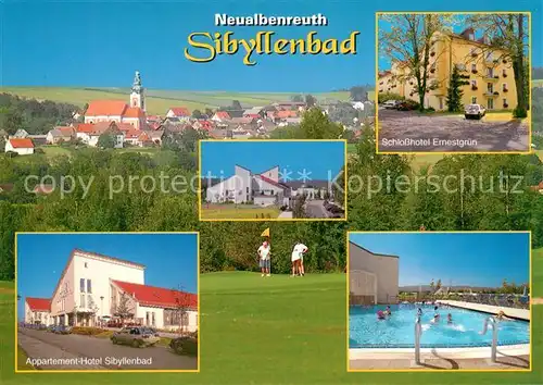 AK / Ansichtskarte Neualbenreuth Ortsansicht mit Kirche Schlosshotel Ernestgruen Appartement Hotel Sibyllenbad Golfplatz Neualbenreuth