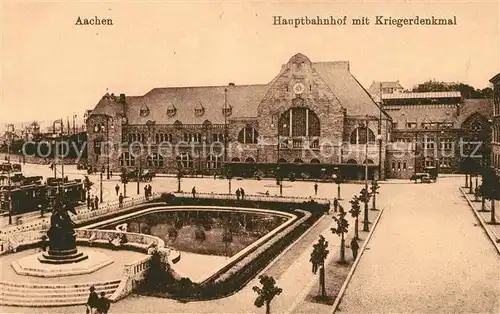 AK / Ansichtskarte Aachen Hauptbahnhof mit Kriegerdenkmal Aachen