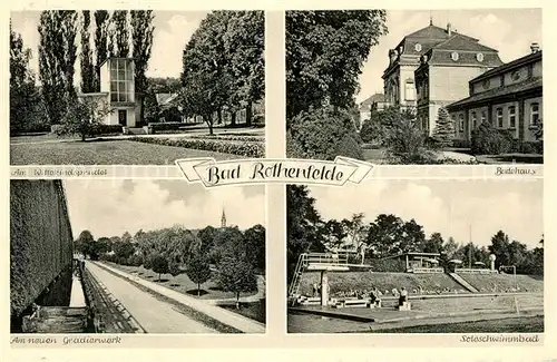 AK / Ansichtskarte Bad_Rothenfelde Am Wittekindsprudel Badehaus Am neuen Gradierwerk Soleschwimmbad Bad_Rothenfelde