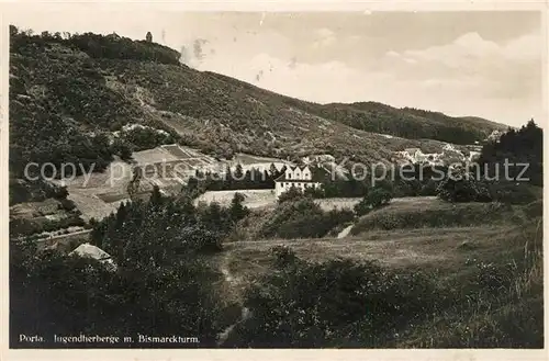 AK / Ansichtskarte Porta_Westfalica Jugendherberge mit Bismarckturm Porta_Westfalica