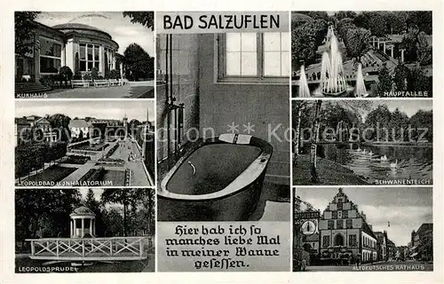 AK / Ansichtskarte Bad_Salzuflen Kurhaus Leopoldbad Leopoldsprudel Hauptallee Schwanenteich Altdeutsches Rathaus Bad_Salzuflen