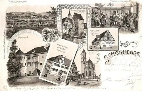 AK / Ansichtskarte Schorndorf_Wuerttemberg Weinkeller Kirche Schulhaus Festungsturm Litho  Schorndorf Wuerttemberg