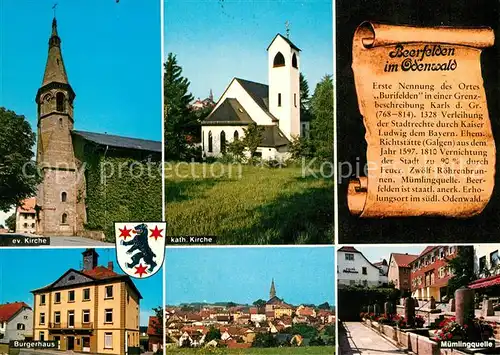 AK / Ansichtskarte Beerfelden_Odenwald Evangelische und Katholische Kirche Buergerhaus  Beerfelden Odenwald