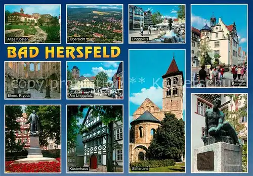 AK / Ansichtskarte Bad_Hersfeld Linggplatz Rathaus Stiftsruine Kuesterhaus Krypta Kloster Bad_Hersfeld