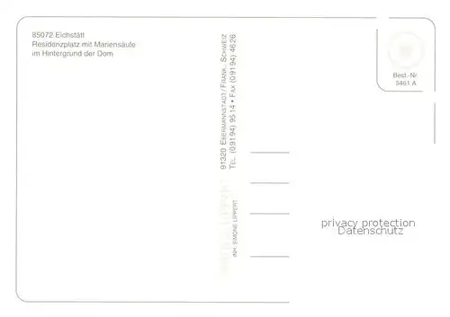 AK / Ansichtskarte Eichstaett_Oberbayern Residenzplatz Mariensaeule Dom Eichstaett_Oberbayern