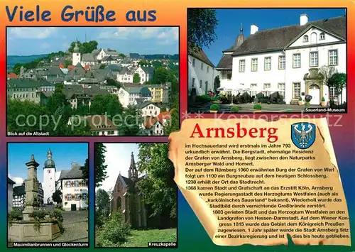 AK / Ansichtskarte Arnsberg_Westfalen Maximilianbrunnen Glockenturm Kreuzkapelle Sauerland Museum Arnsberg_Westfalen