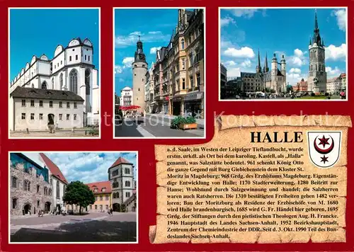 AK / Ansichtskarte Halle_Saale Hallesche Dom Marktplatz Roter Turm Kirche Chronik Halle_Saale