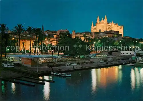 AK / Ansichtskarte Palma_de_Mallorca Detalle nocturno del Puerto Catedral Palma_de_Mallorca