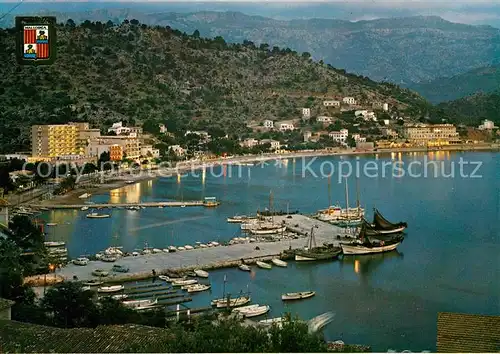 AK / Ansichtskarte Soller_Mallorca Vista nocturna del puerto Hafen am Abend Soller_Mallorca