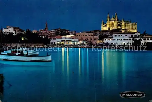 AK / Ansichtskarte Palma_de_Mallorca Vista nocturna de la Catedral desde el Paseo Maritimo Hafen Kathedrale Nachtaufnahme Palma_de_Mallorca