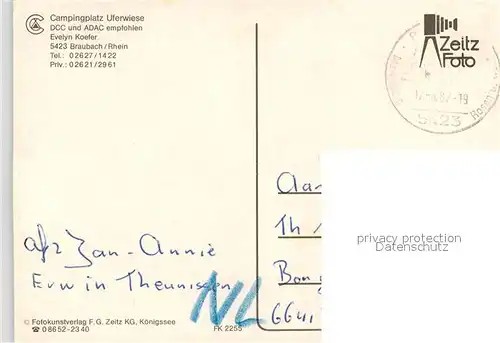 AK / Ansichtskarte Braubach_Rhein Camping Uferwies Braubach Rhein