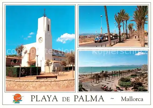AK / Ansichtskarte Playa_de_Palma_Mallorca Kirche Strand Promenade Touristenbahn Playa_de_Palma_Mallorca