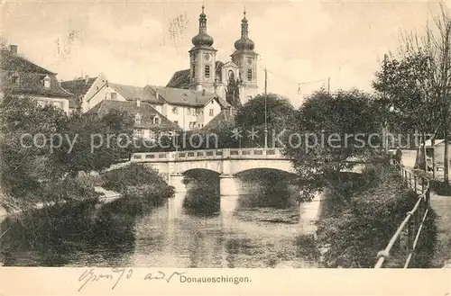 AK / Ansichtskarte Donaueschingen Donaupartie mit Kirche Donaueschingen