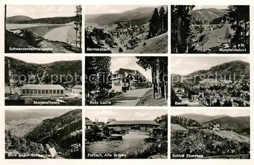 AK / Ansichtskarte Bermersbach_Forbach Schwarzenbachtalsperre Murgtalviadukt Murgkraftwerk Rote Lache Baden Baden Panorama Forbach Alte Bruecke Schloss Eberstein Bermersbach Forbach