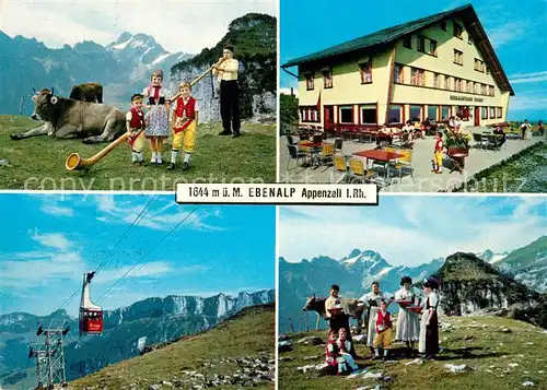 AK / Ansichtskarte Ebenalp im Alpstein mit Saentis Seilbahn Kinder in Tracht Alphornblaeser Ebenalp