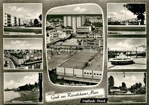 AK / Ansichtskarte Ruesselsheim_Main Einkaufszentrum Adolf von Menzel Strasse Waldschwimmbad  Ruesselsheim Main