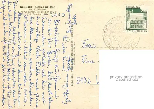 AK / Ansichtskarte Gemuend_Eifel Gaststaette Pension Waldhof  Gemuend Eifel