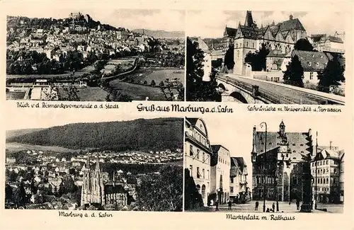 AK / Ansichtskarte Marburg_Lahn Panorama Blick von Bismarckpromenade Lahnbruecke Universitaet Terrassen Dom Marktplatz Rathaus Marburg_Lahn