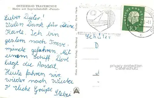 AK / Ansichtskarte Travemuende_Ostseebad Hafen Segelschulschiff Passat Travemuende_Ostseebad