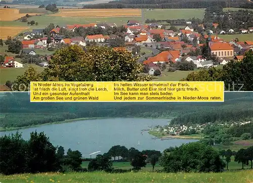 AK / Ansichtskarte Nieder Moos Ortsansicht mit Kirche Landschaftspanorama mit See Gedicht Nieder Moos