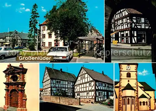 AK / Ansichtskarte Grossenlueder Teilansichten Fachwerkhaeuser Kirche Portal Grossenlueder