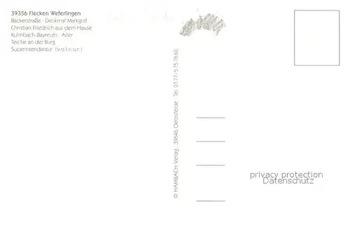 AK / Ansichtskarte Weferlingen_Aller Baeckerstrasse Denkmal Markgraf Teiche an der Burg Superintendantur Fachwerkhaus Weferlingen_Aller