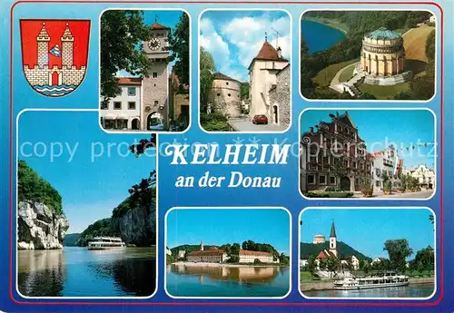 AK / Ansichtskarte Kelheim Turm Torbogen Stadtmauer Altstadt Donau Dampfer Kloster Befreiungshalle Kelheim