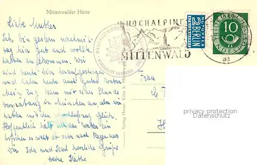 AK / Ansichtskarte Mittenwald_Bayern Mittenwalder Huette Mittenwald Bayern
