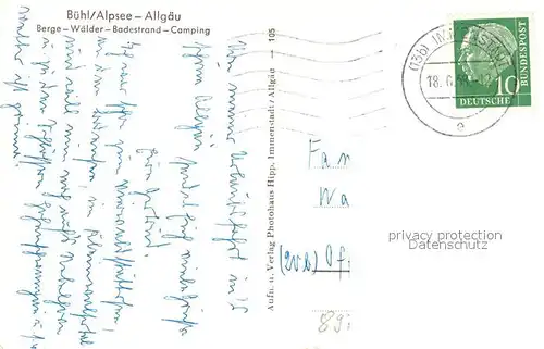 AK / Ansichtskarte Buehl_Alpsee Berge Waelder Badestrand Camping Segelboote Buehl Alpsee