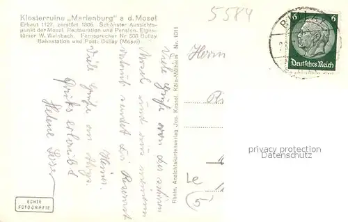 AK / Ansichtskarte Alf_Bullay_Mosel Blick von der Martenburg Alf_Bullay_Mosel