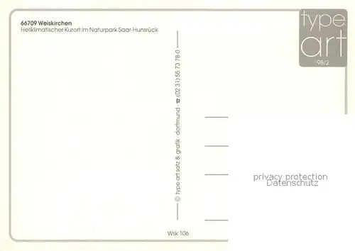 AK / Ansichtskarte Weiskirchen_Saar Kurort Naturpark Saar Hunsrueck Kurzentrum Kurparksee Holzbachtal Chronik Weiskirchen Saar