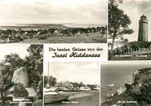 AK / Ansichtskarte Insel_Hiddensee Panorama Leuchtturm Dornbusch Steilkueste Kloster Hafen Gerhard Hauptmann Grabstaette Insel Hiddensee