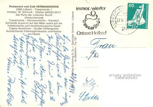 AK / Ansichtskarte Travemuende_Ostseebad Restaurant Cafe Hermannshoehe Meerblick Fliegeraufnahme Travemuende_Ostseebad