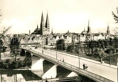 AK / Ansichtskarte Luebeck Stadtbild mit Marienbruecke Kupfertiefdruck Luebeck