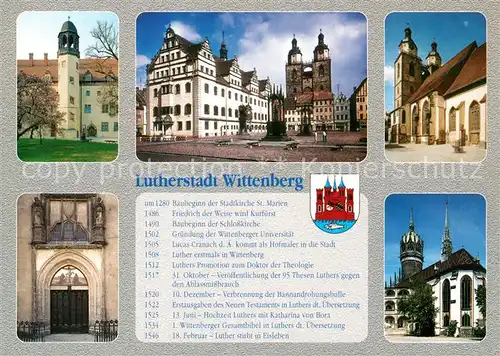 AK / Ansichtskarte Wittenberg_Lutherstadt Lutherhaus Marktplatz Stadtkirche Sankt Marien Thesentuer Schlosskirche Wittenberg_Lutherstadt