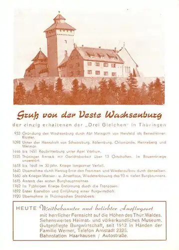 AK / Ansichtskarte Wachsenburg Veste Chronik Wachsenburg