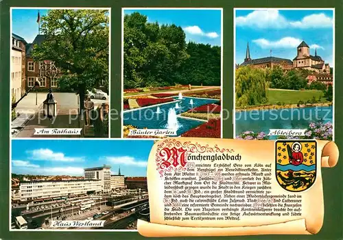 AK / Ansichtskarte Moenchengladbach Rathaus Bunter Garten Abteiberg Haus Westland Chronik Moenchengladbach