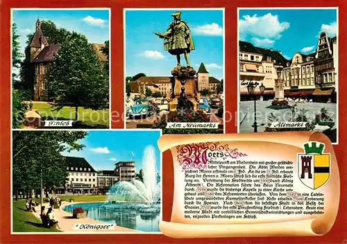 AK / Ansichtskarte Moers Schloss Neumarkt Altmarkt Koenigsee Chronik Moers