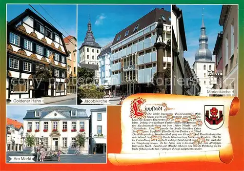 AK / Ansichtskarte Lippstadt Goldener Hahn Jacobikirche Marienkirche Markt Chronik Lippstadt