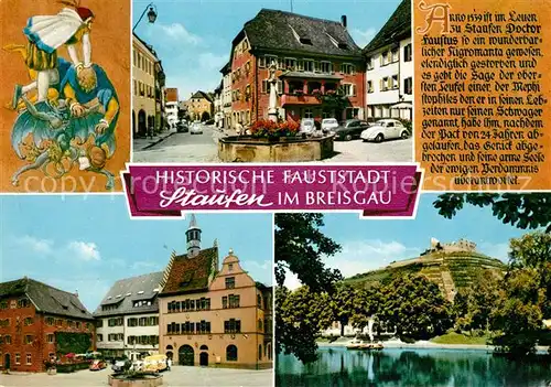 AK / Ansichtskarte Staufen_Breisgau Brunnen Rathaus Burg Chronik Staufen Breisgau