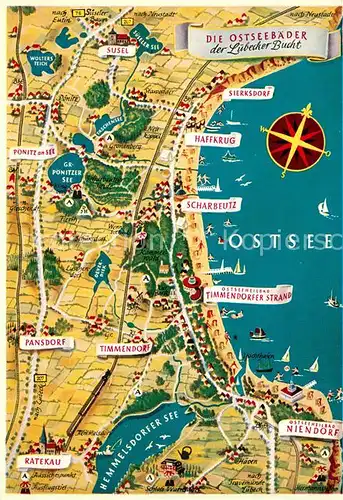 AK / Ansichtskarte Luebeck Original Seidel Karte Serie 1 b Ostseebaeder Luebecker Bucht Landkarte Luebeck
