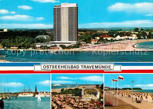 AK / Ansichtskarte Travemuende_Ostseebad Hotel Maritim Fliegeraufnahme Hafen Konzertpavillon Strand Travemuende_Ostseebad