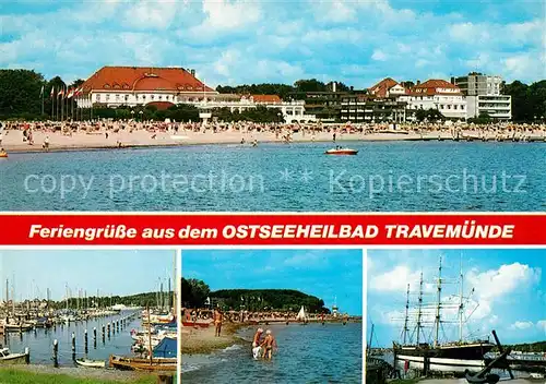 AK / Ansichtskarte Travemuende_Ostseebad Strand Casino Hotels Yachthafen Segelschiff Travemuende_Ostseebad