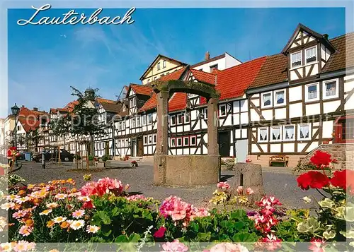 AK / Ansichtskarte Lauterbach_Hessen Alter Brunnen Fachwerkhaeuser Altstadt Lauterbach Hessen