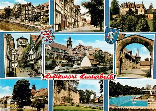 AK / Ansichtskarte Lauterbach_Hessen Altstadt Fachwerkhaeuser Schloss Torbogen Freibad Lauterbach Hessen