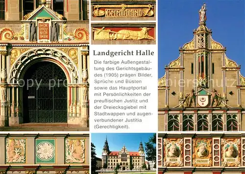 AK / Ansichtskarte Halle_Saale Landgericht Stadtwappen Portal Buesten Halle_Saale