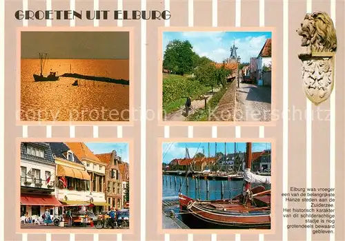 AK / Ansichtskarte Elburg Abendstimmung Veluwermeer Ortszentrum Stadtmauer Hafen Loewenskulptur Elburg