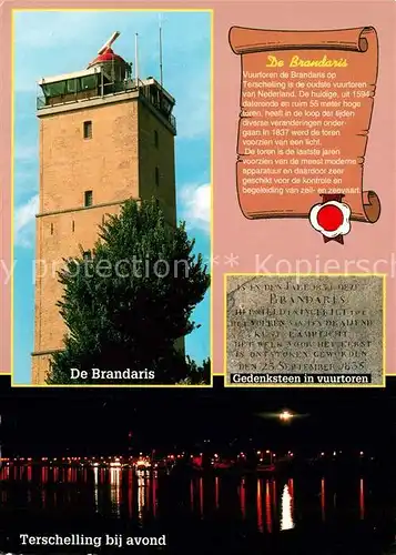 AK / Ansichtskarte Terschelling Brandaris Gedenksteen in vuurtoren bij avond Leuchtturm Gedenkstein Abendstimmung Terschelling