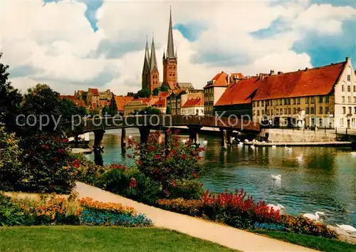 AK / Ansichtskarte Luebeck Blick vom Malerwinkel Ufepromenade Trave Bruecke Kirche Luebeck