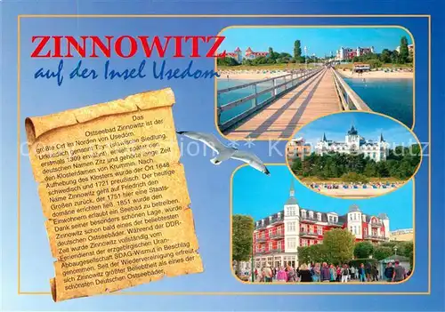 AK / Ansichtskarte Zinnowitz_Ostseebad Seebruecke Ferienheime Hotels Chronik Zinnowitz_Ostseebad